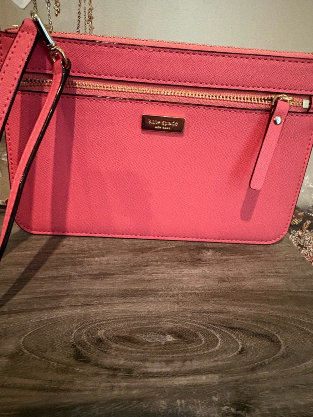 kate spade Coral Saffiano Wristlet with Gold Hardware